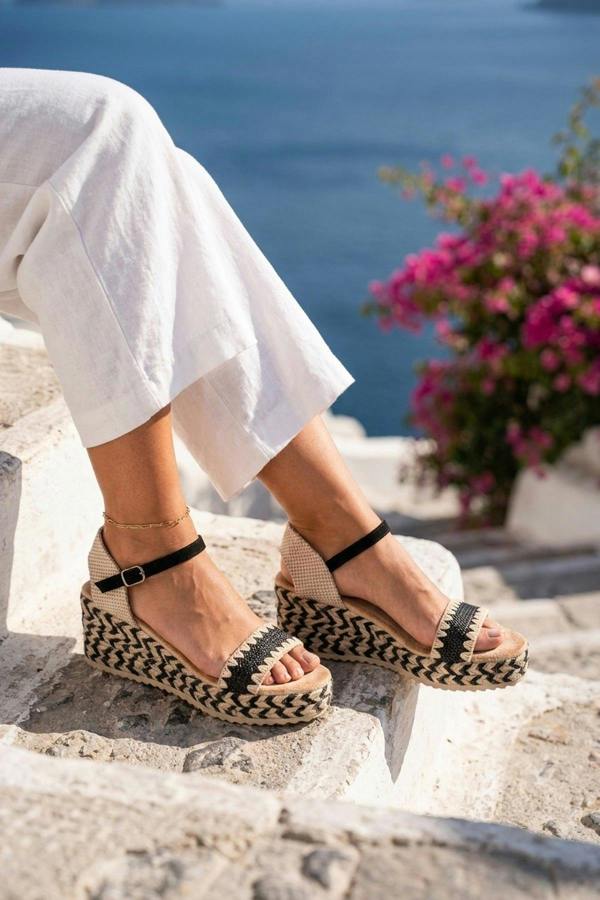 Cordelia Woven Espadrille Wedge Sandals - Black