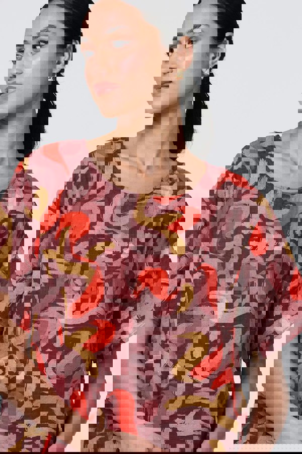 Orange | Printed Round Neck Tunic Dress