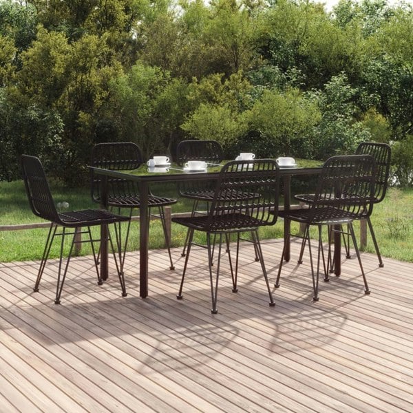 Berkfield 7 Piece Garden Dining Set Black Poly Rattan