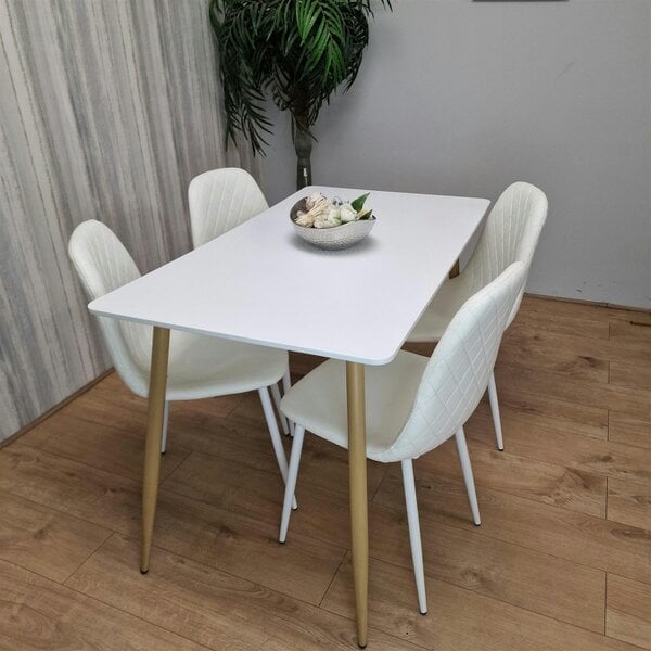 Kosy Koala Wooden Dining Table with 4 White Gem Patterned Chairs White Table with White Chairs