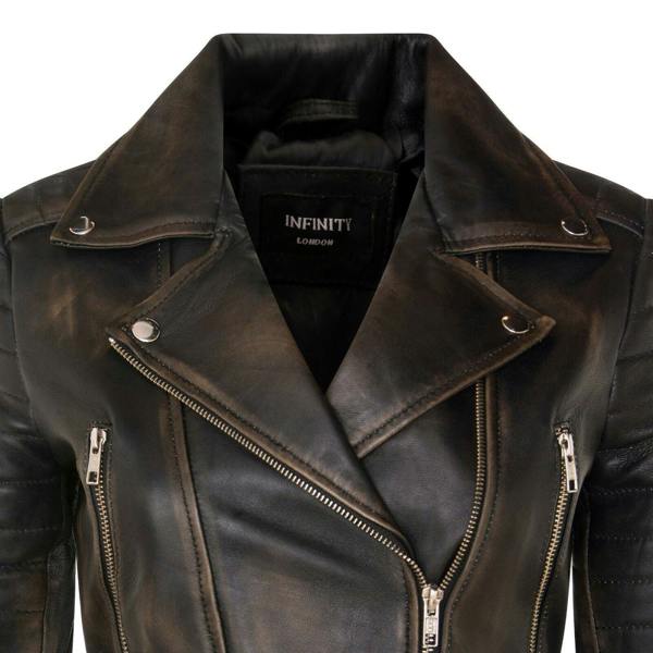 Womens Brando Cropped Leather Jacket-Longtown - Upperclass Fashions 