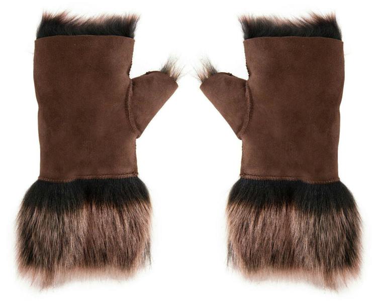 Infinity Leather Womens Shearling  Mittens Fingerless Cuffs Toscana Suede Sheepskin Fur