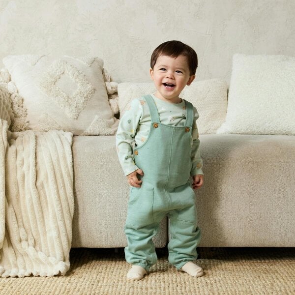 Mini Cuddles Farm Animal-Print Dungarees (Sage Green)