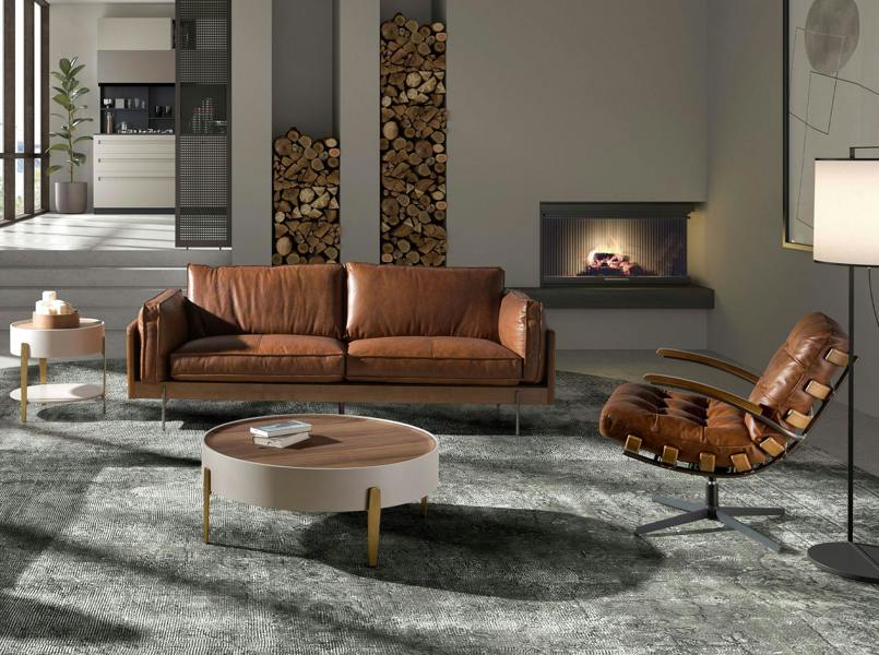 Angel Cerdá Dark brown leather and walnut swivel armchair 5154