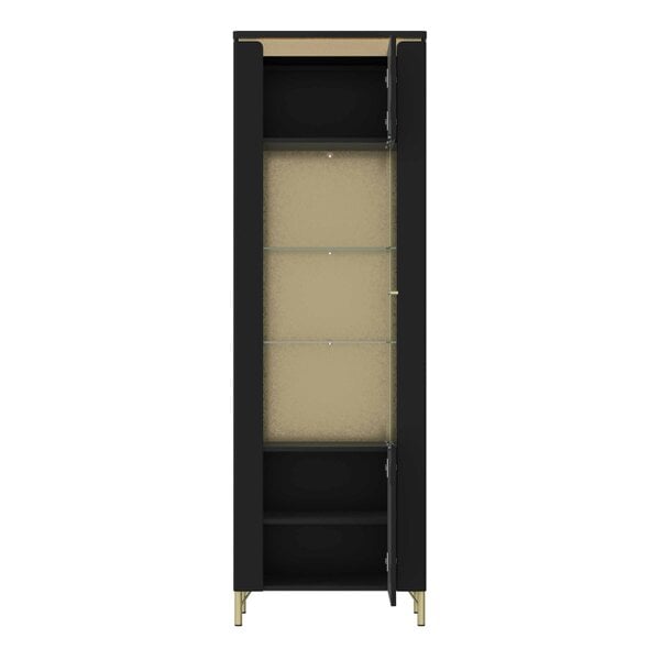 Wyld Haus Marslet Narrow Black and Gold Display Vitrin Cabinet 1 Door with LED Lights