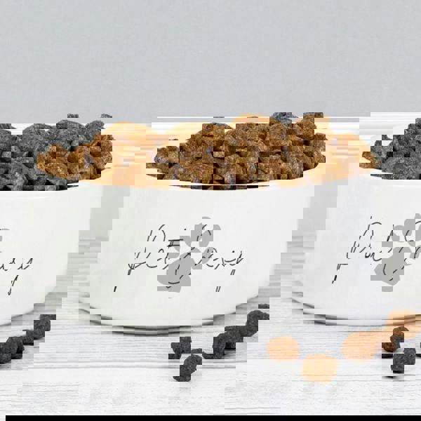 Pet EMVY Grey Paw Print Name 15 cm Medium Pet Bowl