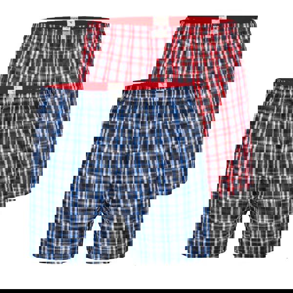 Duke Mens D555 Plaid Woven Kingsize Boxer Shorts (Pack of 2) - Navy Blue/Red