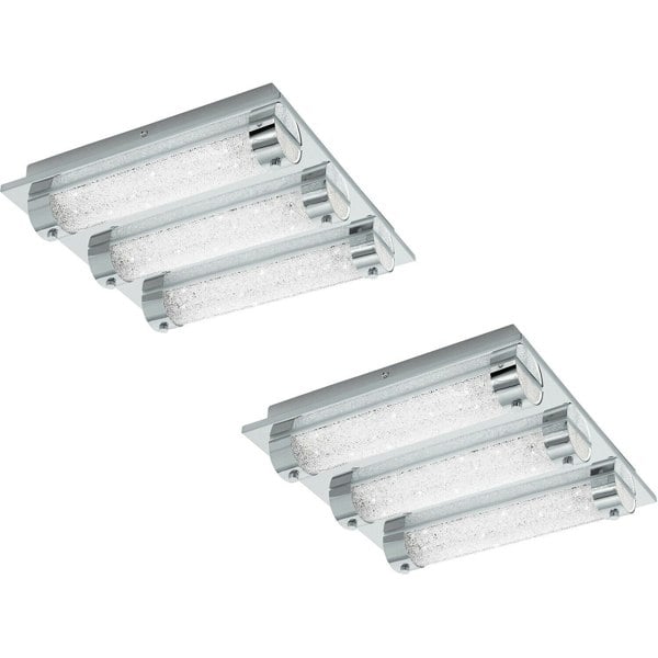 2 PACK Wall Flush Ceiling Light Colour Chrome Shade Clear Crystal LED 3x7W Loops