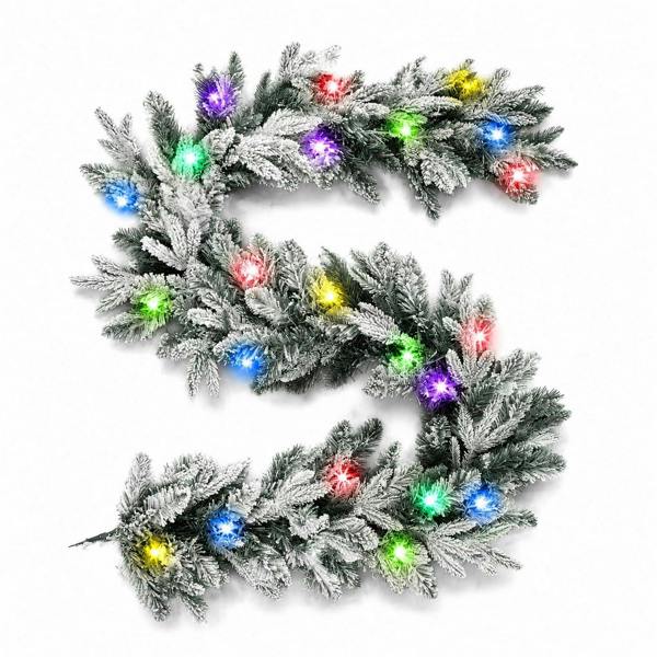 2m Snow Flock Pre-Lit Lapland Fir Christmas Garland with 50 Multicolour LEDs image 1