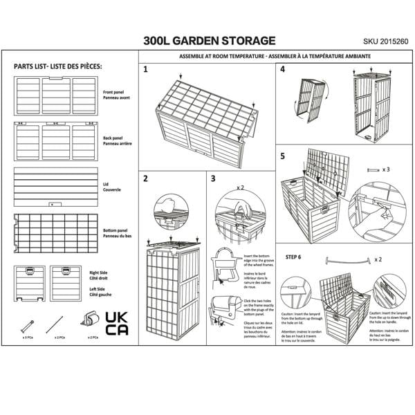 Gr8 Garden 300L Black Plastic Garden Storage Box with Lid for Cushions & Tools
