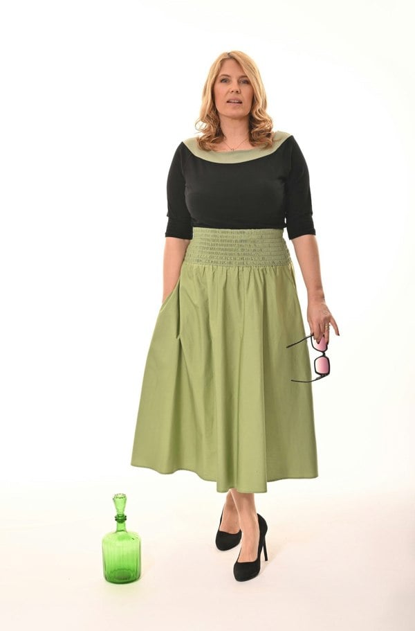 Frock Tales Orchid Midi Skirt With Pockets - Sage