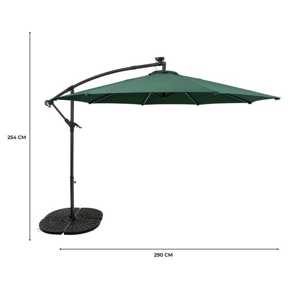 Monstershop LED Cantilever Parasol 3m With Full Fan Base – Green