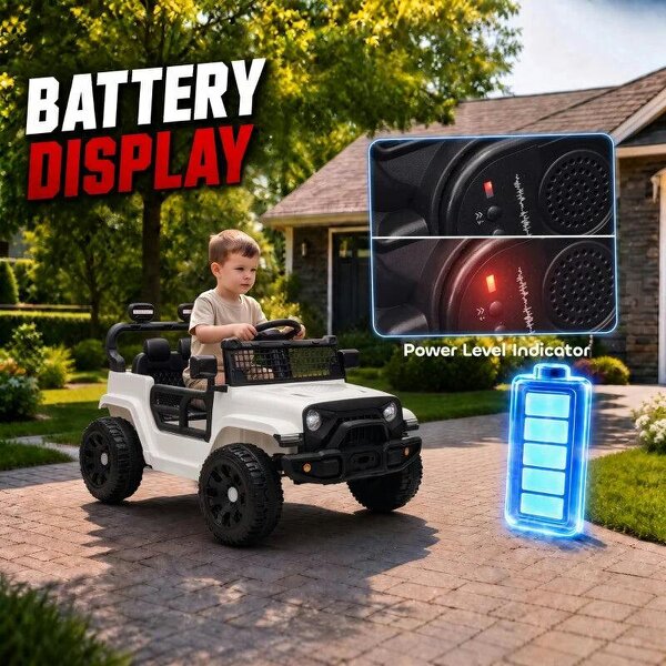 12V Electric Car for Kids with Remote, Dual Motors, Rear Suspension, Soft Start, Music, Lights for 3-8 Years, White