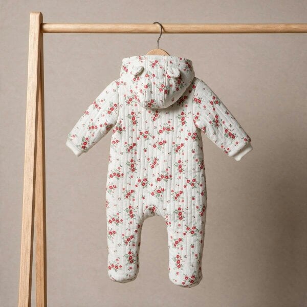 Mini Cuddles Rose-Print Pramsuit (White)