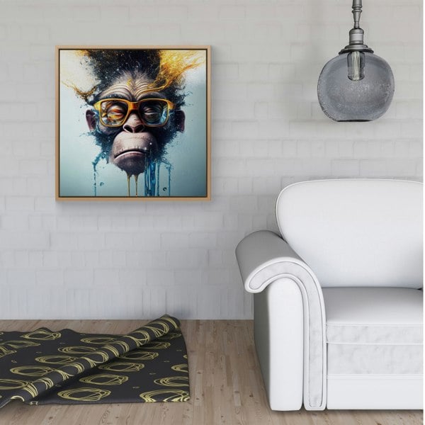 Warren Reed Monkey Splash Art Framed Canvas