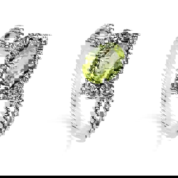 Gemondo Art Deco Style Oval Peridot & Marcasite Ring in Sterling Silver