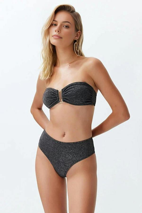 WOVCOR Strapless Padded Regular High-Waisted Bikini Set with Glitter Accessories