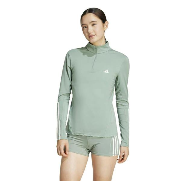 Adidas Womens/Ladies Hyperglam Zip Neck Gym Top - Linen Green - 