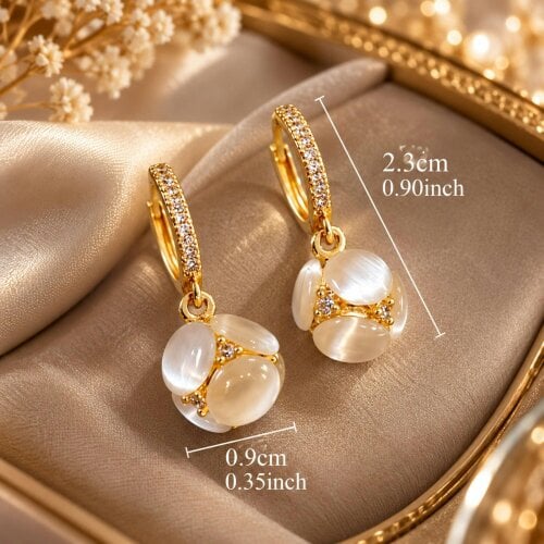 smartbies Luxury Gold Drop Earrings for Women with Gift Box – Elegant White Floral Crystal Earrings, Jewellery Gift for Her