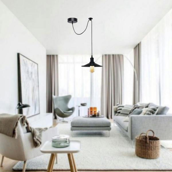 Dyzi Vintage Black Metal Cone Pendant Ceiling Light E27 Adjustable Cord