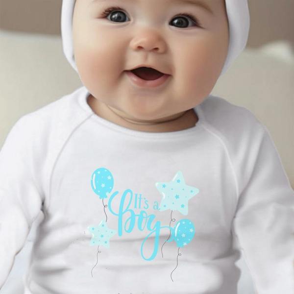 Personalised Blue It's a Boy Baby Grow, Vest or Bib with Name