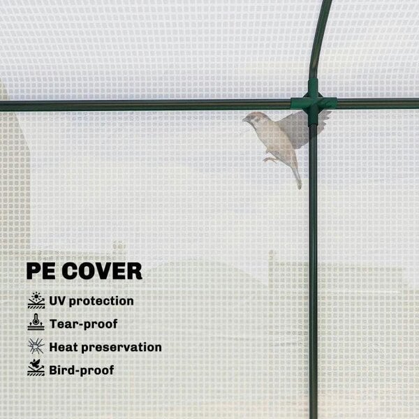 Mini Greenhouse, Garden Tomato Growhouse with Roll-Up Door and 2 Mesh Windows, PE Cover, 200 x 75 x 188 cm, White