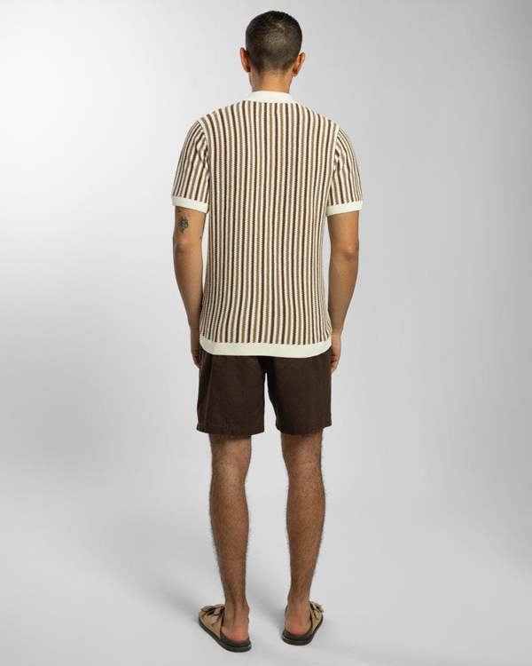 Steel & Jelly Tonal Stripe Knitted Button Polo Shirt