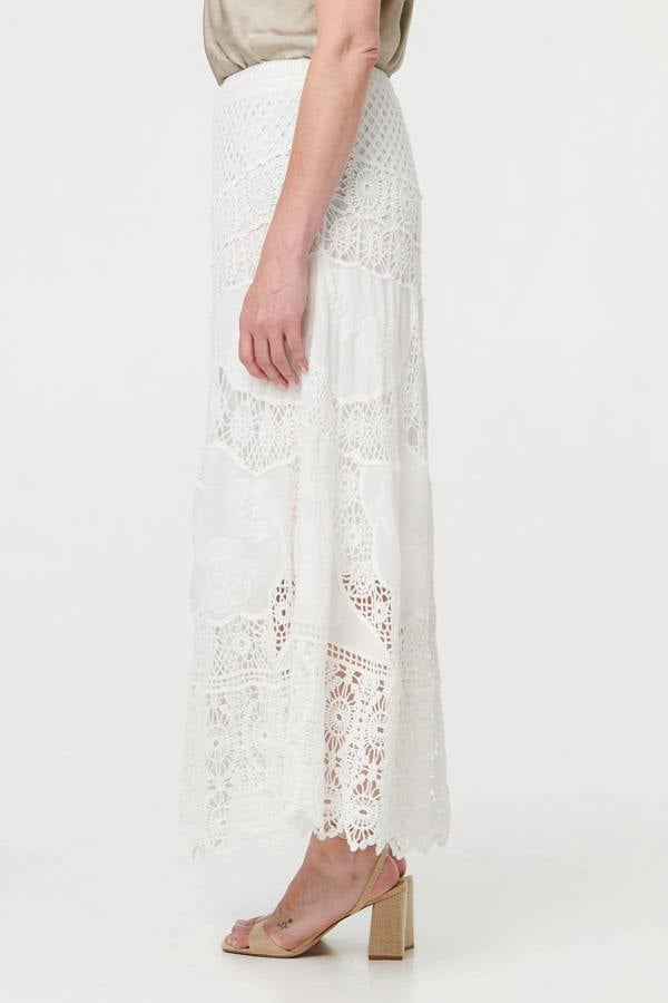 White | Crochet Textured High Waist Maxi Skirt