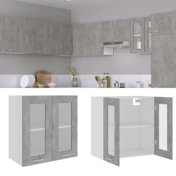 Berkfield Hanging Glass Cabinet Concrete Grey  60x31x60 cm Engineered Wood