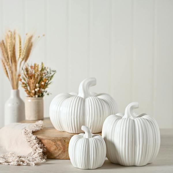 Country Living Set of 2 White Tall Pumpkin Ornament