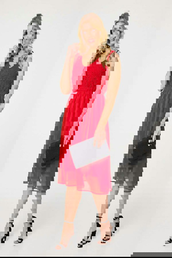 Red | Crochet Detail Sleeveless Midi Dress