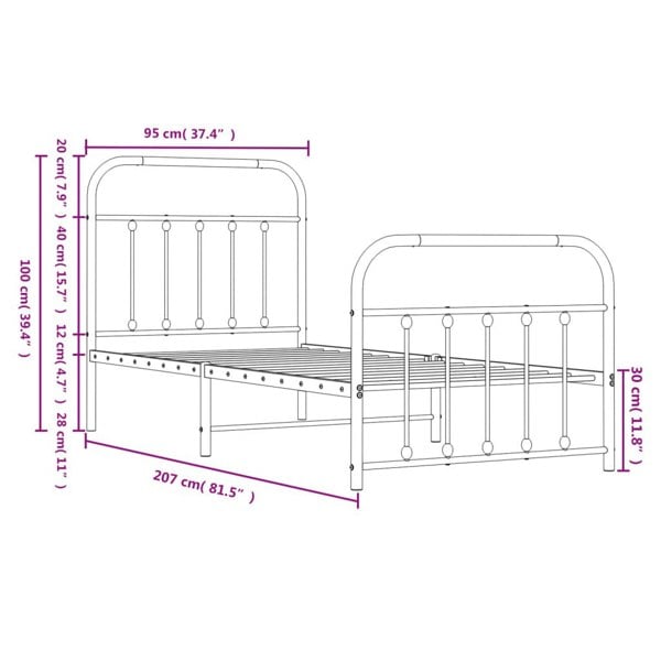 Berkfield Metal Bed Frame with Headboard and Footboard Black 90x200 cm