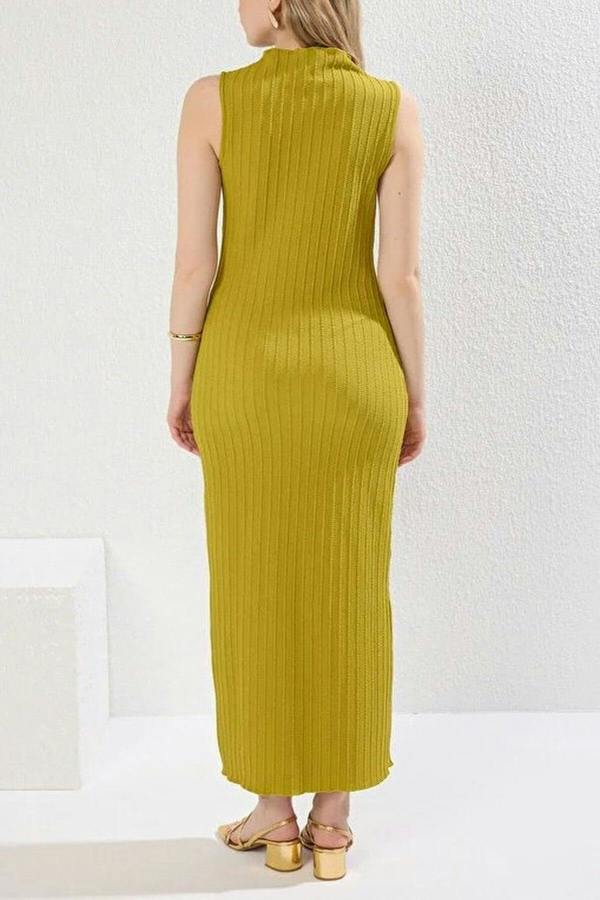 WOVCOR Textured Fabric High Neck Fitted Stretch Maxi Knit Dress