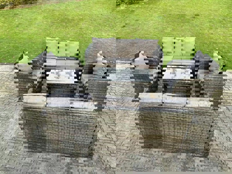 Fimous 8 Seater Dark Grey PE Wicker Rattan Garden Furniture Set Reclining Chair Lounge 3 Seater Sofa Set Outdoor Rectangular Coffee Table