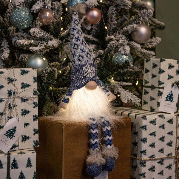 Samuel Alexander 55cm Battery Operated Light up Blue Christmas Gonk with Dangly Legs & Snowflake Hat
