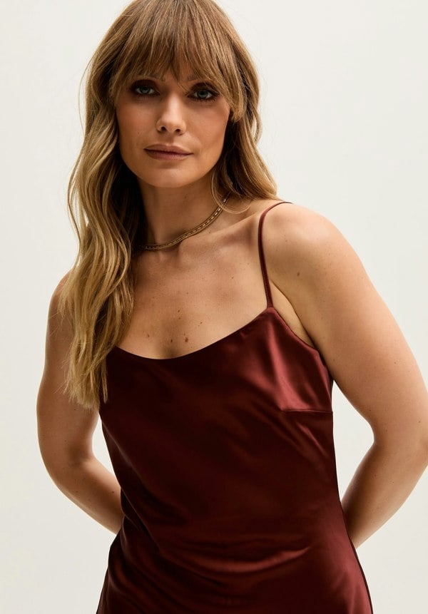 Roxy Spaghetti Strap Maxi Dress In Choclate Brown