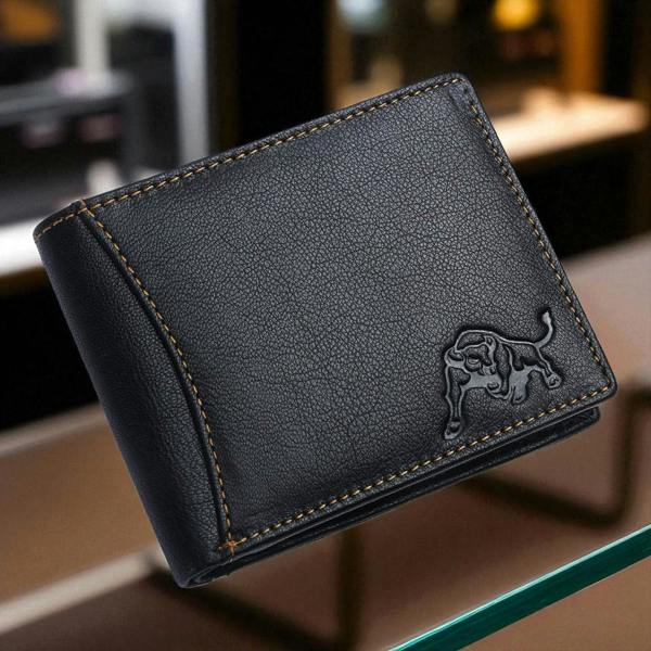 WILDBUFF Mens Black Over Flap Leather Wallet Timeless Everyday Wallet, Gift Ready
