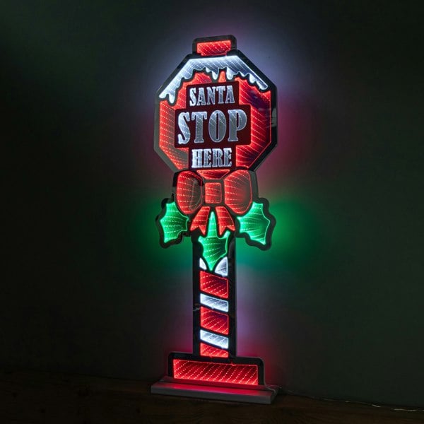 Samuel Alexander 90cm Light up Santa Stop Here Sign Christmas Infinity Decoration with LEDs