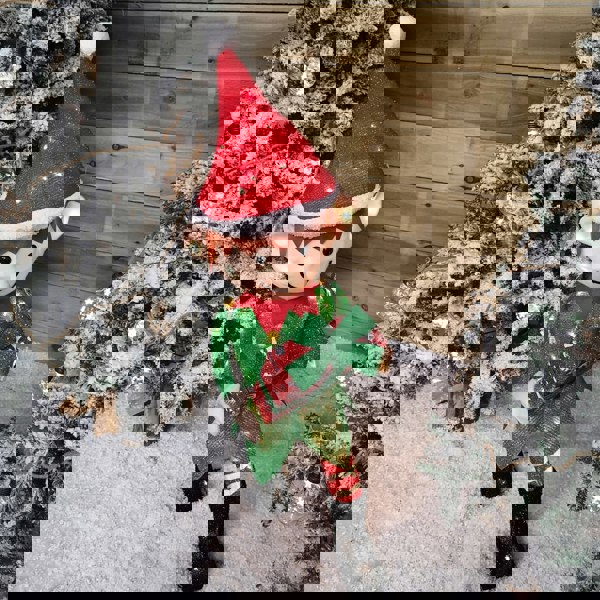 Samuel Alexander 107cm Warm White LED Lit Elf Character with Present Christmas Decoration in Green and Red