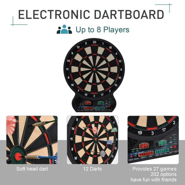 Electronic dartboard set with LED score display, numbered rings, and soft-tip dart