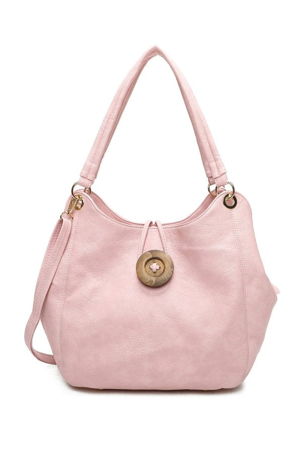 Kitise Wood Button Stylish Slouch Tote Shoulder Bag