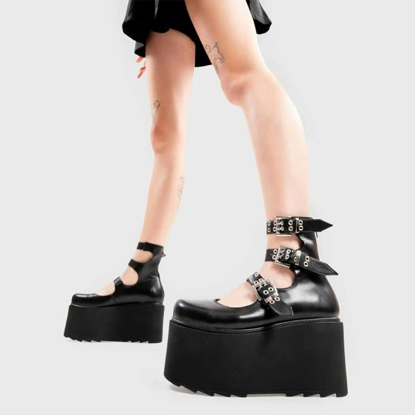Lamoda Strapped In BlackPU Chunky Platform Shoes Trendy Stylish Streetwear UK4