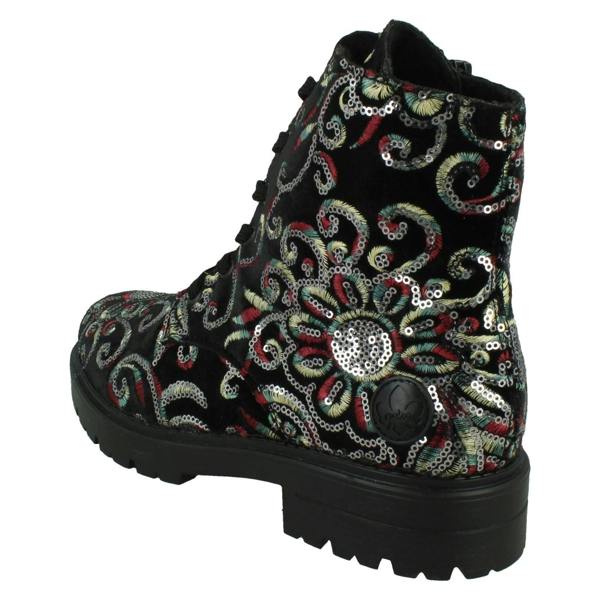 Rieker Ladies Rieker Floral Stitch and Sequin Design Combat Boots Z2841