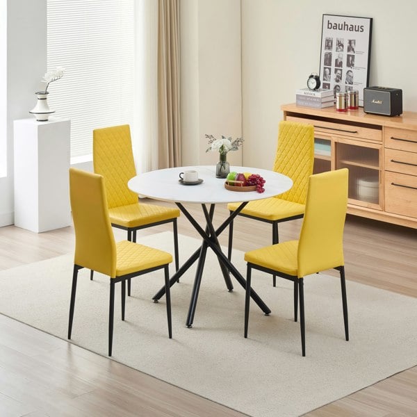 Indoor Living Seattle Dining Table with 4 Emily Leather Chairs