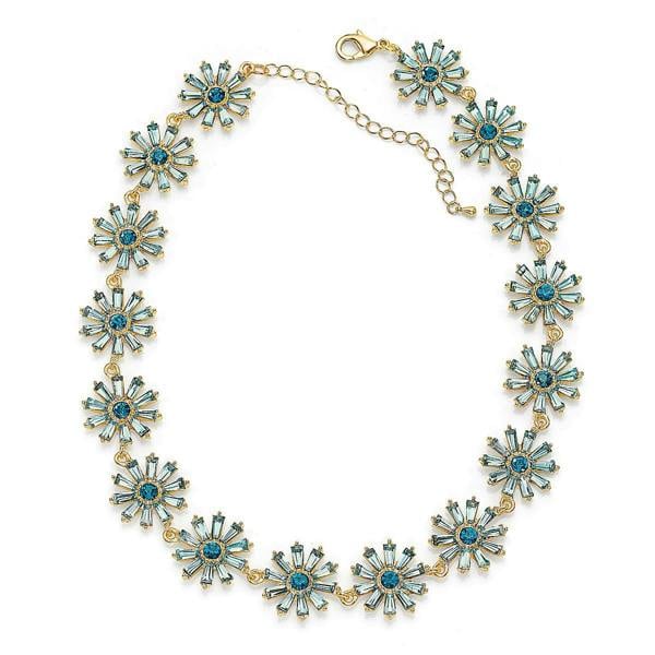 Pia Blue Crystal Snowflake Necklace, Indicolite Gold-Tone Statement