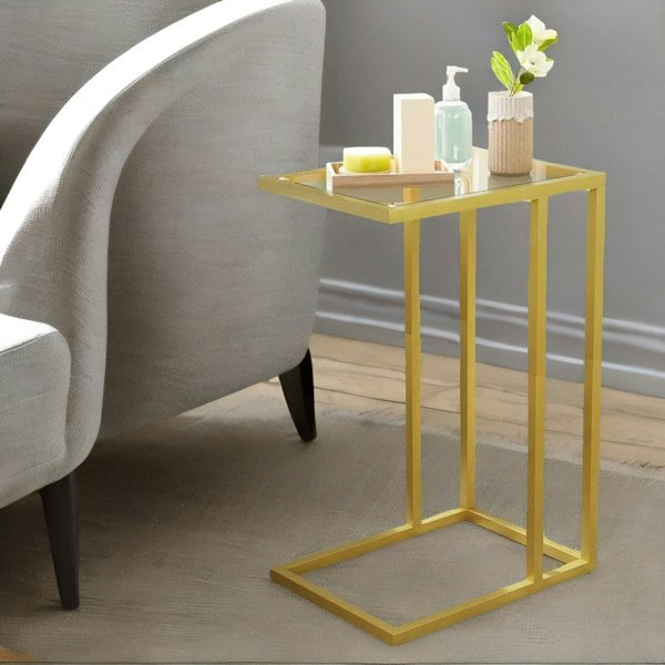 Rafaelo Mobilia Tempered Glass Gold Side Table