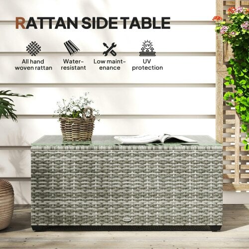 Wyld Haus Vimi 90cm Rattan Light Grey Glass Top Side Table