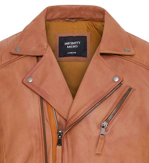 Infinity Leather Mens Brando Double Cross Zip Leather Biker Jacket- Fagernes