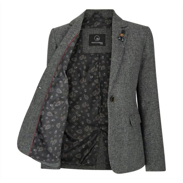 TruClothing Womens Tweed 1920s Herringbone Grey Blazer