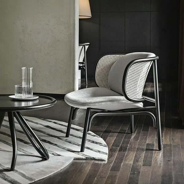 Cane Rattan Armchair, Grey Linen-Weilai Concept-Weilai Concept